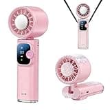 Neliangia Ice Cooling Handheld Fan, 199-Gear Wind Adjustment, Portable Turbo Fan with TEC Cooler, Rechargeable & Foldable & Hangable, 4000mAh Battery for Travel, Outdoor, Summer Gift (Pink)
