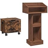 MAHANCRIS Rolling Filing Cabinet and Podium Stand Bundle, Small File Cabinet Under Desk with Single Drawer and Wooden Lectern with Reinforced Base, for Home Office, FCRB4001-LPWA5801