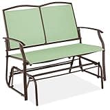 Best Choice Products 2-Person Outdoor Patio Swing Glider Steel Bench Loveseat Rocker for Deck, Porch w/Textilene Fabric, Steel Frame - Sage Green/Brown