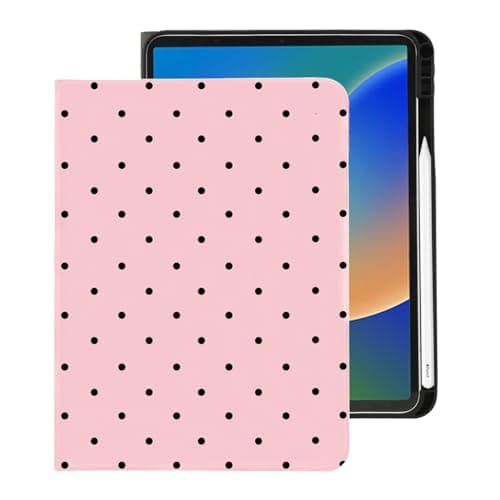 BlHMCASE Cute Black Polka Dot for iPad Air 13 Inch Case M3 2025/M2 2024/iPad Pro 12.9 Inch Case with Pencil Holder, Auto Sleep/Wake and Multiple Viewing Angles, Pink Leather Soft Back Cover