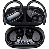 GNMN Active Noise Cancelling Ear Buds Wireless Earbuds 96hrs Playback Bluetooth Headphones Dual Battery Display Stereo Bass Earphones with Earhooks Microphone IPX7 Waterproof for Sports/Runing/Workout