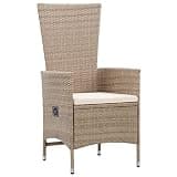 DXKDUSOKJ Poly Rattan Armchair with Cushions, 2-Piece Outdoor Patio Set, Waterproof PE Rattan and Powder Coated Steel Frame, Reclining Backrest, Beige