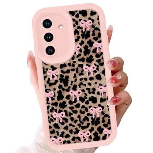 NBCDSUJ Cute Cheetah Leopard Print Pink Bow Phone Case for Samsung Galaxy A16 5G Case Raised Camera Protection Soft Silicone Slim TPU Funda Phone Cover for Samsung A16 5G 6.7 Inch