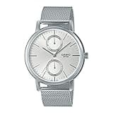 Casio Analog Watch with Day and Date Indicators MTP-B310M-7AV, Silver Mesh Band, Water Resistant 50M