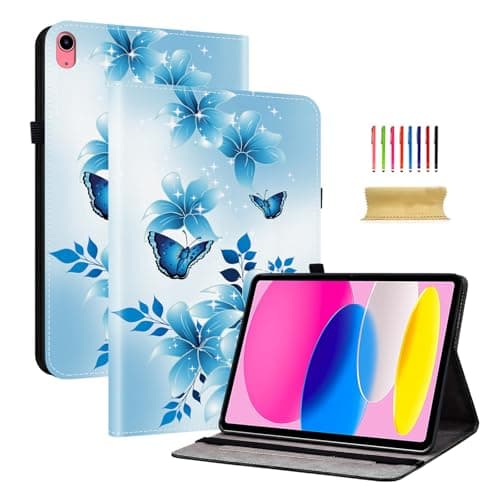 Dteck for iPad mini 7 (A17 Pro, 7th Gen), Mini 6 (6th Gen) 8.3" Smart Folio Case with Auto Sleep Wake, Stand, Stylus Pen Loop Holder, Card Slots, PU Leather Protective Cover, Flower Blue Butterfly