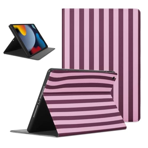 Mrtponk Simple Striped Tablet Case for iPad Air 2 9.7", Aesthetic Trendy Purple Pink Stripe Pattern Pretty Geometric Vertical Line Cover Slim Lightweight Soft Trifold Back Cases for Girl Boy
