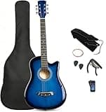 38in Beginner Basswood Acoustic Guitar Starter Kit with Gig Bag, 2 Picks, Strings, Strap, Tuner, Capo - Blue