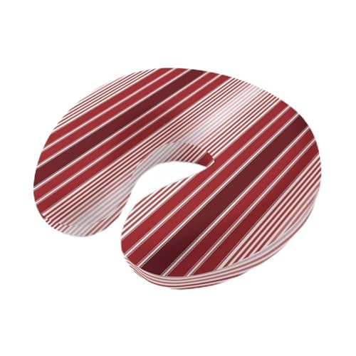 Red Vertical Striped Travel Neck Pillow Memory Foam,Hand Neck Support Airplane Pillow for Traveling Bed Car Office Home,Farmhouse Minimalist Abstract Lines Flight Pillows with Removable Cover