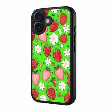 kadezia for iPhone 16 Case 6.1 inch Strawberry Flower Pattern, Compatible with MagSafe, Matte Semi Transparent, Cute Playful, Fruit Fans, Daily Gift
