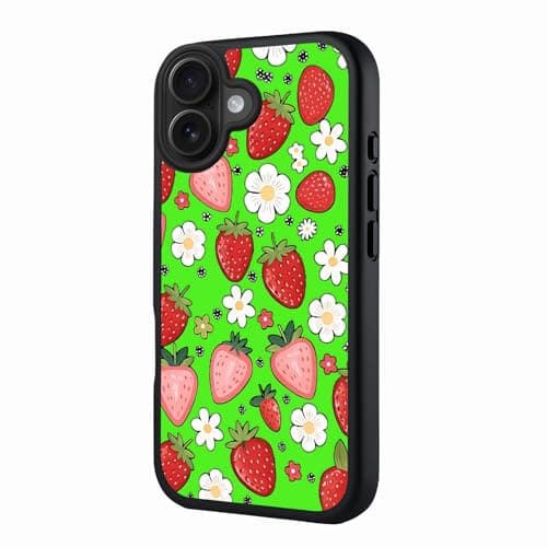 kadezia for iPhone 16 Case 6.1 inch Strawberry Flower Pattern, Compatible with MagSafe, Matte Semi Transparent, Cute Playful, Fruit Fans, Daily Gift