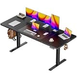 Huuger 63 x 28 Large Electric Standing Desk, Height Adjustable Computer Desk, 27.6" Deep Desktop, Stand up Gaming Office Table with 2 Hooks, 3 Preset Heights, for Home Office, Black