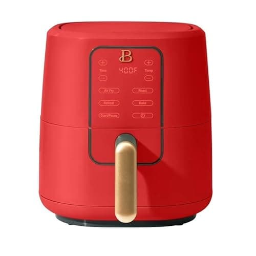 B 3 Qt Air Fryer with TurboCrisp Technology, EverGood Ceramic Nonstick Coating, Tomato Red by Drew Barrymore
