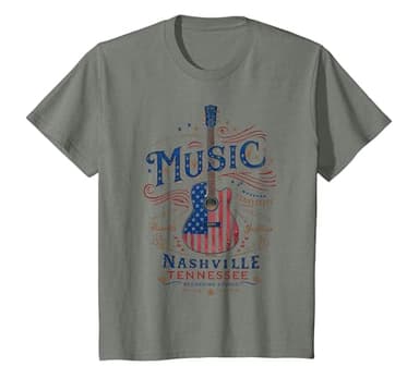 Rock American Flag Patriotic USA Music Nashville Guitar T-Shirt, Youth, Olive Heather, X-Small