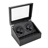 Pattosaey Automatic Watch Winder for 4 Watches & 6 Storage, Ultra-Quiet Motor with Bidirectional Rotation, Glass Display Window for Home Store Office Decor, Black