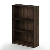 Furinno JAYA Book Shelf, 3-Tier Bookshelf, Bookcase with Adjustable Shelves, 9.5 x 24.5 x 40.3, for Organization and Storage, for Living Room, Bedroom, Home Office, Columbia Walnut