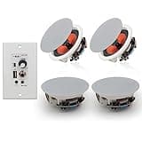 Herdio 6.5'' Bluetooth in Wall in Ceiling Speakers 600W 2-Way Flush Mount Speakers System with Wall Amplifier Receiver for Home Theater Office (2Pairs, Paintable-Grille)
