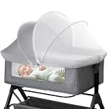 Bassinet Mosquito Net Cover - Half-Blackout Mosquito Net for Baby Crib & Bedside Sleeper, Breathable Crib net with 2-Way Zipper, Sun-Blocking Baby Mosquito Net Cover (Gray-Small)