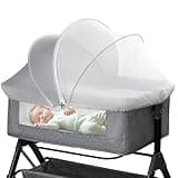Bassinet Mosquito Net Cover - Half-Blackout Mosquito Net for Baby Crib & Bedside Sleeper, Breathable Crib net with 2-Way Zipper, Sun-Blocking Baby Mosquito Net Cover (Gray-Small)