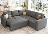 HONBAY Sectional Sleeper Sofa with Pull Out Bed, L Shaped Couch with Storage Seat, Modular Sectional Couches for Living Room, Dark Grey