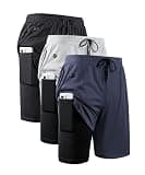JWJ 3 Pack Mens 2 in 1 Running Shorts Quick Dry Gym Athletic Workout Shorts with Compression Liner,Black Light Navy L