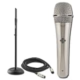 Telefunken M80 Satin Chrome Dynamic Vocal Microphone Bundle with On-Stage MS7201B Round Base Stand and 20-Foot XLR Cable — Supercardioid Stage Mic for Live Vocals, Singing, Worship, and Broadcast