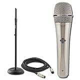Telefunken M80 Satin Chrome Dynamic Vocal Microphone Bundle with On-Stage MS7201B Round Base Stand and 20-Foot XLR Cable — Supercardioid Stage Mic for Live Vocals, Singing, Worship, and Broadcast