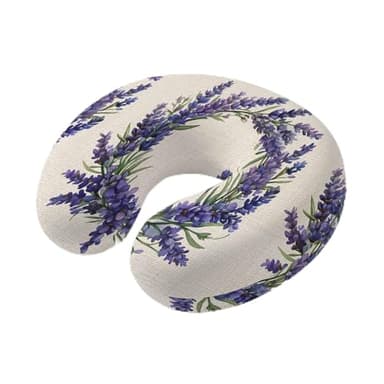 ZFUNCING Travel Pillows U-Shaped Neck Pillow Watercolor Spring Garland Ergonomic Memory Foam Pillow Head Cushion,Purple Circle Flower Soft Portable Neck Pillows for Office Airplane Car Train