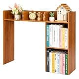 Wonderjune Dorm Desk Bookshelf Hutch Desktop Bookshelf Organizer Desk Shelf Wooden Computer Desktop Hutch with Multiple Cubby Spaces for College Dormitory Home Office Countertop Space Saving (Brown)