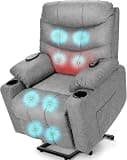 Electric Power Lift Recliner Chair with 8 Point Massage Heat Cup Holders Side Pockets Heavy Duty Recliner Chair for Living Room Bedroom Meeting(Gray)