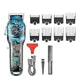 DAXXIN Hair Cutting Tool, Transparent Hair Trimmer Professional Haircut Machine Rechargeable Cordless Adjustable Clippers for Men