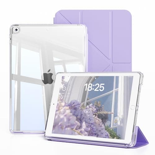 GKABXY Case for iPad 9th/ 8th/ 7th Generation 10.2 Inch (2021/2020/2019 Release), Slim Light & Multi-Angle Stand Case with Transparent Yellowing Resistant Back (Purple)