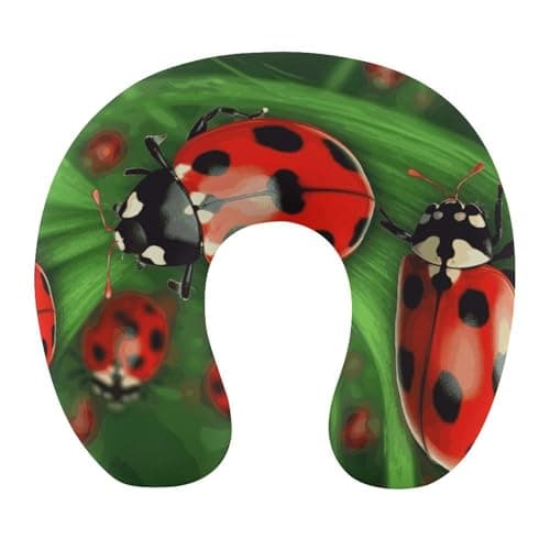 TESBNDDJ Red Ladybug U-Shaped Neck Pillow,Portable Pillow Support with Zipper,Portable Pillow for Chin & Neck Support Memory Foam Neck Pillow,for Airplane,Car,Traveling,Office Or Home Use