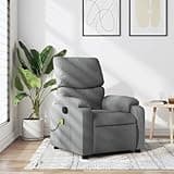 KHNLGFR Manual Recliner Chair with Massage, Light Grey Fabric Reclining Armchair with 6 Vibration Points and Side Pocket, 135-Degree Tilt