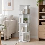 Furevol 4-Tier Rotating Bookshelf, Lazy Susan Organizer Bookcase with Revolving 360 Corner Book Shelf, 15.5 x 15.5 x 50, for Bedroom, Living Room, Home Office, White