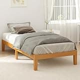 DUMOS Twin Bed Frame, Solid Wooden 12IN Platform Bed Base with Sturdy Wood Slat Support, Noise-Free Design, No Box Spring Needed, Easy Assembly, Natural Pine