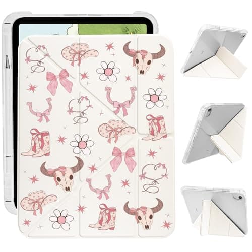 CozyNestCY Y-Fold Case for Ipad Cute Western Print Cover 11" Ipad Pro M4 Cool Cow Skull Case & Pencil Holder Detachable Sliding Stylish Aesthetic Solid Mutil Angles Folding Clear Shell for Ipad 2024