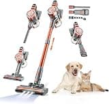 WLOTPO Cordless Vacuum Cleaner for Home,Lightweight Stick Vacuum Cordless Rechargeable with Power Suction, Up to 35 Mins Runtime, Hardwood Floor Vacuum for Pet Hair,Carpets,Tile(Red Grey)
