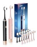 Aneebart Black & Pink Electric Toothbrush for Adults, 2 Pack Toothbrush,USB Rechargeable Sonic Toothbrush with 12 Brush Heads, Smart Timer, 6 Modes, 2-Hour Fast Charge Last 30 Days