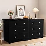 Shahoo Black Dresser for Bedroom with 6 Drawers, 47.2" Wide Chest Storage Organizer and TV Stand for Living Room, Closet, Hallway, Dormitory