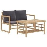 KTPRTOCK 2 Piece Bamboo Patio Lounge Set with Dark Gray Cushions