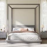 Gustonhon Queen Size Wooden Canopy Platform Bed with Gray Headboard