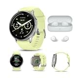 Garmin Venu 4 45mm AMOLED (Silver/Citron) GPS Smartwatch with Wireless Earbuds Bundle (2 Items)