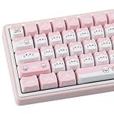 TYRIXKI PBT Keycaps,127 Keys Pink Cat Keycaps Dye-Sublimation Cute Keycap Mao Profile Custom Keycap for Cherry Gateron MX Swithes Mechanical Gaming Keyboards
