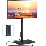 Rfiver Swivel Floor TV Stand with Power Outlet for 32-65 inch TVs, Height Adjustable Tall TV Stand with Wood Base, Hold Up to 88lbs, Saving Space Design for Bedroom, Living Room and Corner