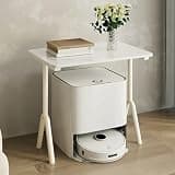 FIEUOGA Wood Hidden Robot Vacuum Storage Cabinet,Robot Vacuum Cleaner Storage Rack,End Side Table with Adjustable Shelf,Wood Organizer Stand,for Living Room, Small Corner(White,L60CM/24IN)