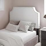Colingmill 40 Inch Twin Headboard with 2 Outlets White Leather Adjustable Twin Headboard with Nailhead Trim and Curved Shape Bed Head Board for School College Dorm Guest Rooms