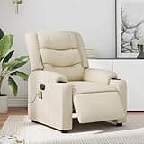 KHNLGFR Electric Massage Recliner Chair Cream Faux Leather with 6 Vibration Points, 135 Degree Power Reclining, Cup Holders and Side Pocket