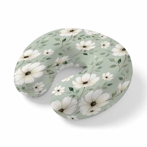 ZRNLTDGHK Neck Pillow Farmhouse Floral Wildflowers on Sage Green Travel Pillow Memory Foam U Shaped Pillows, Olive Leaf Travel Neck Pillows for Airplane Car Office Home Sleeping Rest