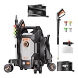AIVOLT Pressure Washer + 25FT High Pressure Hose Bundle – Portable Power Washer with Anti-Tipping 4-Wheel Design, 4 Nozzles, Soap Tank & Long Reach Hose for Cars, Driveways, Patios & Fences