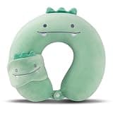 MissSoul Kids Neck Pillow for Travel with Sleep Eye Mask, Cute Travel Neck Pillow, Memory Foam Flight Sleeping Headrest Pillow for Boys & Girls, Airplane, Train, Car, Home Use - Green Dinosaur